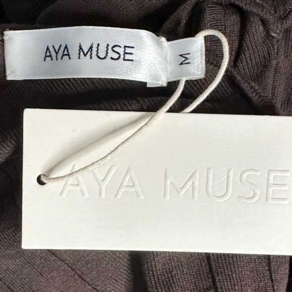 Aya Muse Chocolate Brown Silk Knit Maxi Dress w/ Scarf Size Medium NWT - Picture 5 of 7
